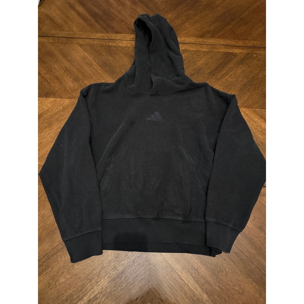 Adidas Sportswear Black Textured Fleece Hoodie Pullover Mens Large Logo